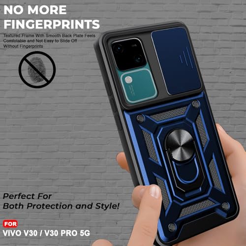 Image of AESTMO Tough Armor Vivo V30 / V30 Pro 5G Bumper Back Case Cover | Ring Holder & Sliding Camera Shield Cover | 360 Degree Protection Back Case Cover for Vivo V30 / V30 Pro 5G (Blue)
