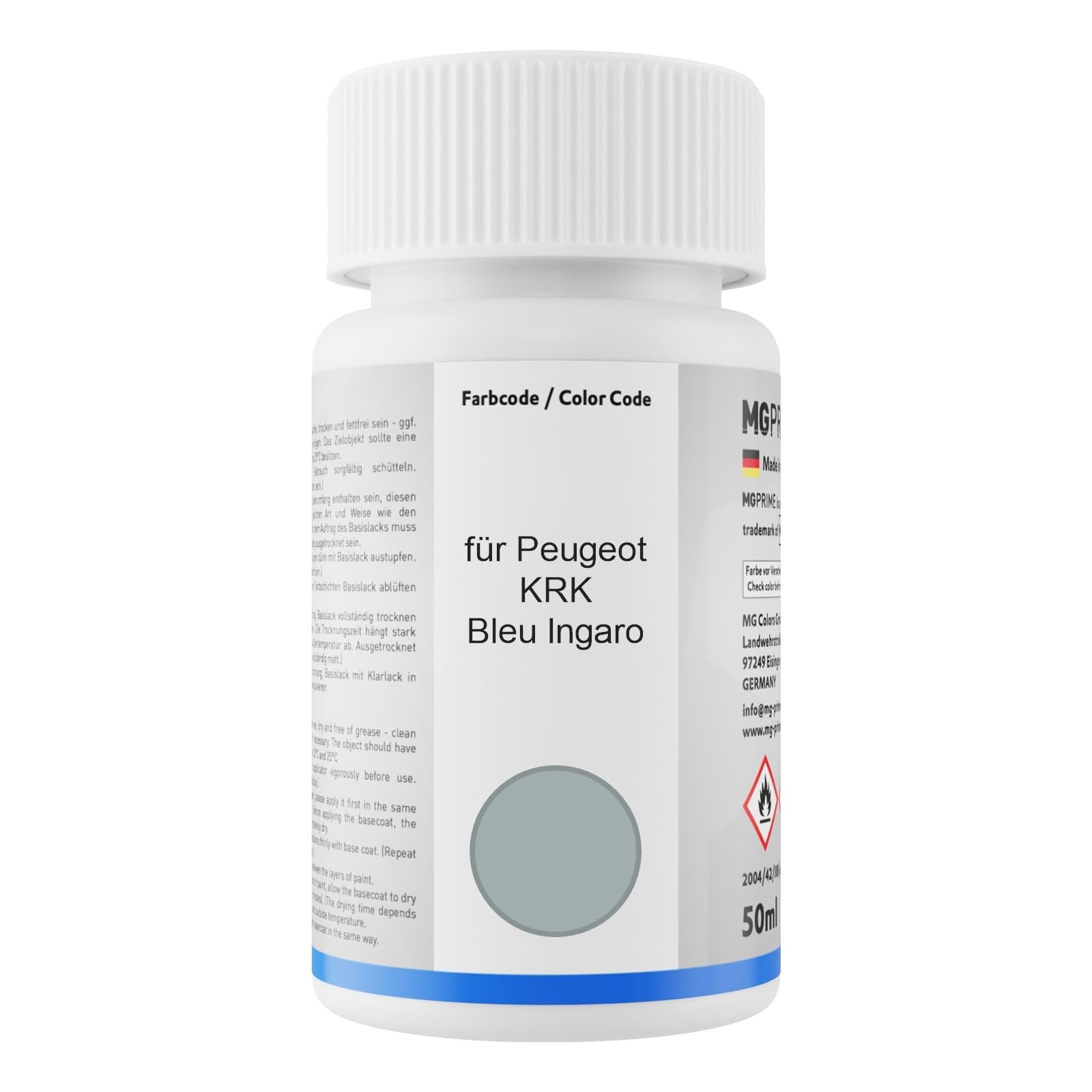 MG PRIME Vernice per auto Kit stilo di ritocco per Peugeot KRK Bleu Ingaro Vernice di base vernice trasparente ognuno 50ml
