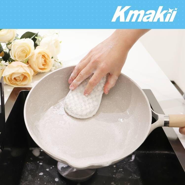 Image of KMAKII Bamboo Fiber Scrub Sponges, Non-Scratch & Durable,6.3 x 3.1 inches , White, 4-Pack