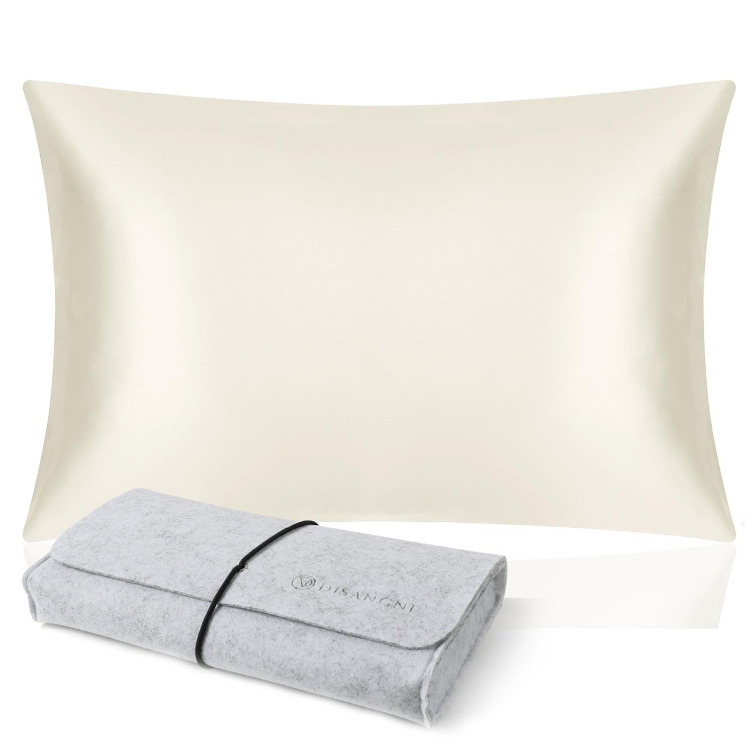 DISANGNI 100% Mulberry Silk Pillowcase for Hair and Skin, Envelope Style, Silk on One Side, Tencel on The Other (White, 1 pc 51x66cm)