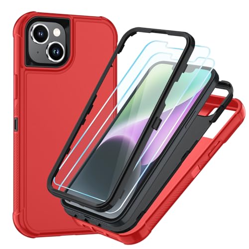 Image of SunStory Compatible with iPhone 13 /14 Case with HD Screen Protector, 3-Layer Heavy Duty Full-Body Cover,3 in 1 Hybrid Protective Case for iPhone 13 /14 6.1 inch, Red