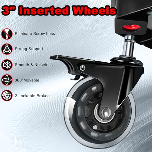 Image of Rolling Shop Stool with Wheels, Garage Mechanic Shop Chair with Handle Backrest, Adjustable Height Work Stool, Roller Seat with Tool Tray Storage, Heavy Duty, 330 LBS Capacity, Red