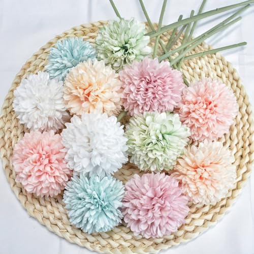 HoYuanFlo Kunstmatige chrysant bal bloemen boeket 12 stuks cadeau voor belangrijke mensen glorieuze moraal voor thuiskantoor koffiehuis feesten en bruiloft (kleurrijk)