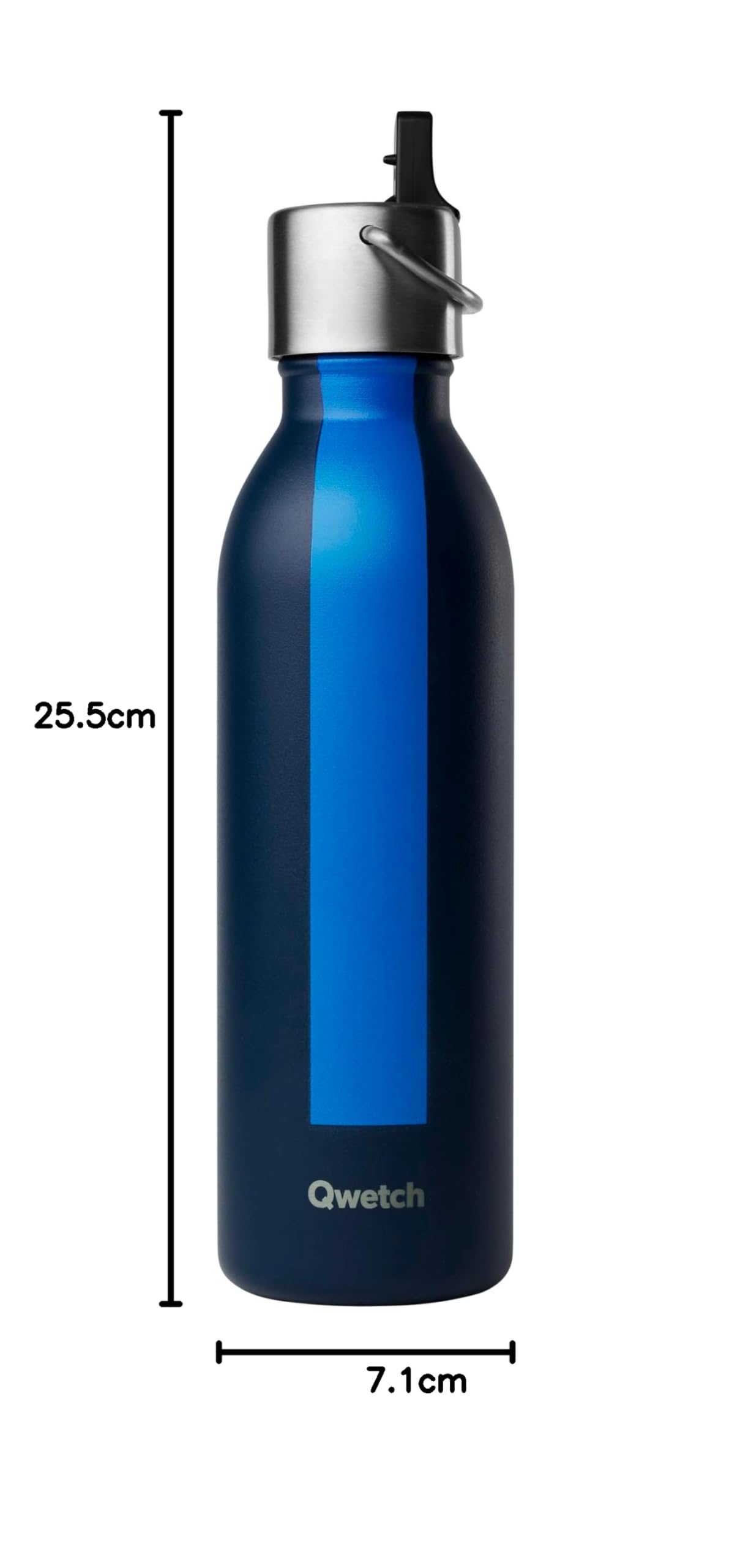 Qwetch - Granatowa butelka izolowana z serii Sport 600ml - Butelka ze sportowym korkiem - 24 godziny zimna i gorąca 12 godzin - Wodoodporna, wolna od BPA i kompaktowa