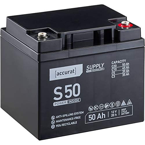 Accurat AGM Batterie S50-12V, 50Ah, zyklenfest, wartungsfrei - VRLA Versorgungsbatterie, Blei Akku, Solarbatterie, Bootsbatterie für Wohnmobil, Wohnwagen, Camper, Bootsbatterie Accurat AGM Batterie S50-12V, 50Ah, zyklenfest, wartungsfrei - VRLA Versorgungsbatterie, Blei Akku, Solarbatterie, Bootsbatterie für Wohnmobil, Wohnwagen, Camper, Bootsbatterie