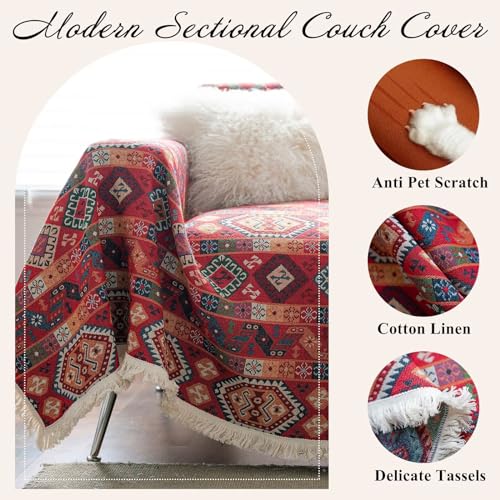 Vclife SF002-GH-XXL Couch Covers Boho Sofa Covers For 3-4 Cushion Couch Sofa Cooling Pet Friendly Cotton Linen Sofa Slipcover thumb #4
