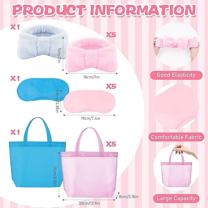Malloom Lot de 6 peignoirs de spa pour filles, 6 peignoirs, 6 sacs fourre-tout, 6 masques pour les yeux, 6 bandeaux, peignoirs d'anniversaire pour mariage, fleurs et enfants