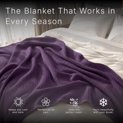 Image of GOTS Certified 60 inchX80 inch Twin 100% Organic Cotton Waffle Blanket-Dark Purple | Premium Waffle Blankets & Throws for Bed, Throw Blanket for Couch, Modern & Cozy Blanket, All Season, Comfy and Soft Blankets