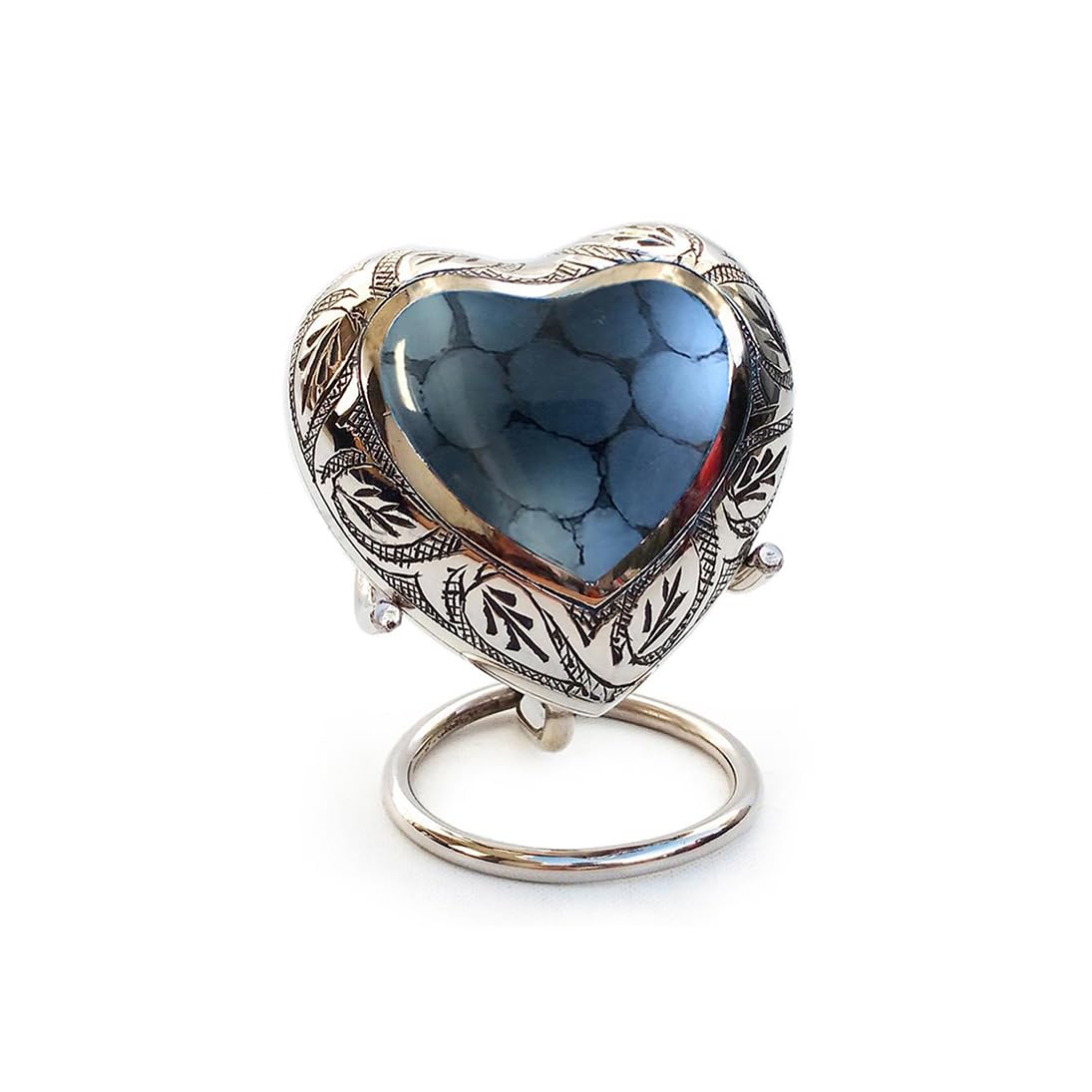 Well Blessed Small Silver Leaf Designed Heart Keepsake Cremation Urn