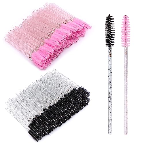 ZOCONE 200 Piezas Cepillo de Pestañas Desechables Cepillo Cejas Exquisito Cepillo Pestañas Cepillo de Máscara para Maquillaje Cepillo Extensiones de Pestañas para Cejas y Pestañas (Rosa, Negro)