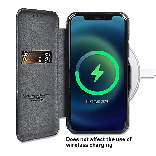 Image of PULOKA for iPhone 13 Pro Max - Sleek Flip Case - Premium Vegan Leather Phone Cover with Card Slot - Slim, Durable, Privacy Protection - Kickstand Function - Elegant Flip Wallet Cases for Apple-Black