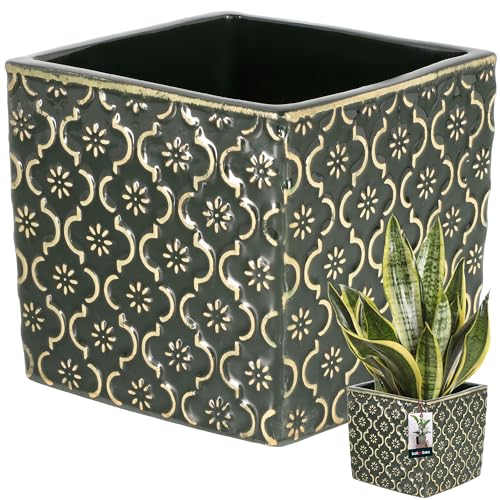 KOTARBAU® Keramik Blumentopf Quadratisch Vintage Dunkel Grün 13x13cm H: 13cm Glasierte Keramik 1 St. Viereckig Pflanzkübel Drinnen Pflanzgefäß KOTARBAU® Keramik Blumentopf Quadratisch Vintage Dunkel Grün 13x13cm H: 13cm Glasierte Keramik 1 St. Viereckig Pflanzkübel Drinnen Pflanzgefäß