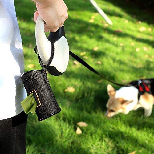 Image of MalsiPree Dog Poop Bag Holder for Leash - Soft Fabric Waste Bag Dispenser with Stainless Steel Clip, Adjustable Strap Pet Waste Bag Carrier, Gifts for New Puppy Owners, Black