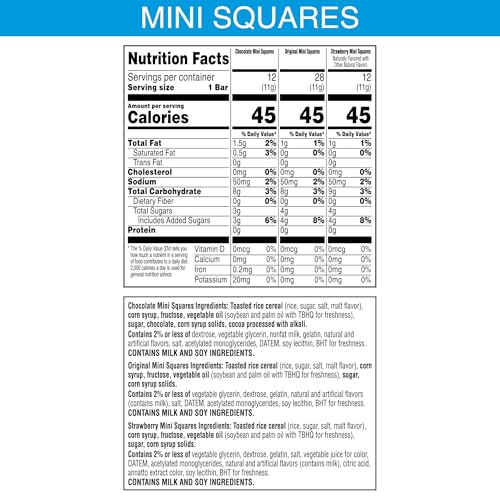 Rice Krispies Treats Mini Squares, Kids Snacks, Lunch Snacks, Variety Pack, 20.1oz Box (52 Bars)
