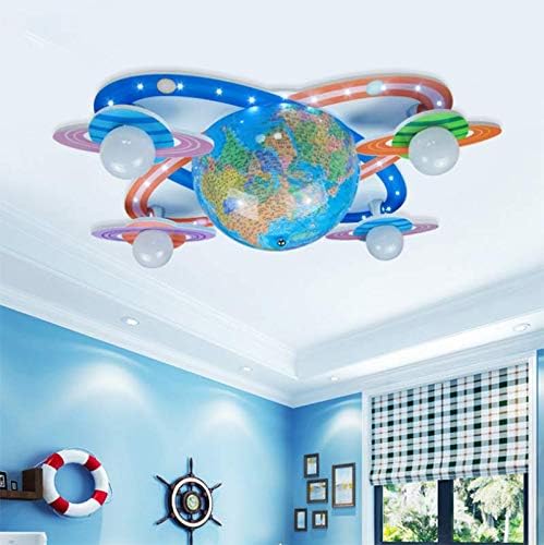 Miniatura 5 de LITFAD Tellurion - Lámpara de techo LED de 4 cabezales para habitación de bebés y niños, lámpara de techo de madera moderna de dibujos animados,