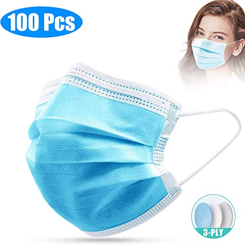 SKYLMW Disposable Face Covers,100 Pcs Facial 3 Layer Cover