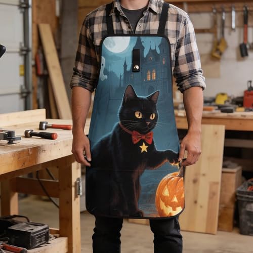 Delantal de trabajo Halloween Cat para hombres y mujeres miniatura 5