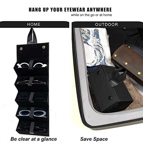 Image of Longjet Glasses Case Travel Sunglasses Organizer Leather Eyeglasses Storage Box Multiple Slots Hanging Eyewear Holder