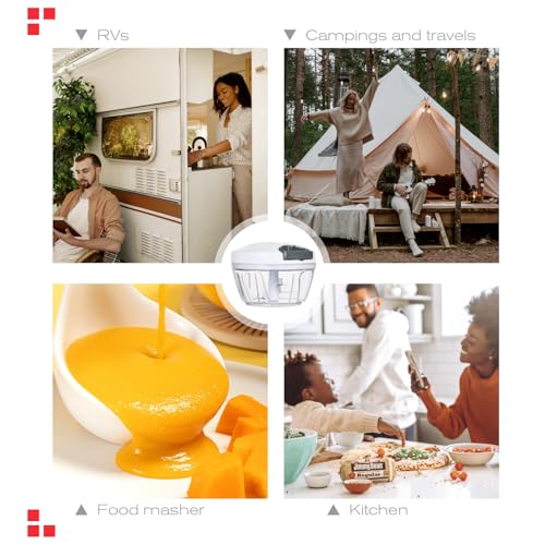 Image of Ourokhome Manual Food Processor Vegetable Chopper, Portable Hand Pull String Garlic Mincer Onion Cutter for Veggies, Ginger, Fruits, Nuts, Herbs, etc., 500ml, White