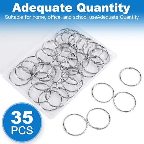Image of 35 Pack Loose Leaf Binder Rings, 2 inch Small Binder Rings, Index Card Rings, Metal Nickel Plated Book Rings for School, Home, Office - Silver
