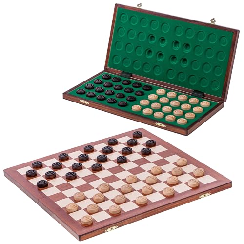 Square - Jeux Dames en Bois - 100 Champs - Échiquier Acajou/Sycomore - 40 x 40 cm