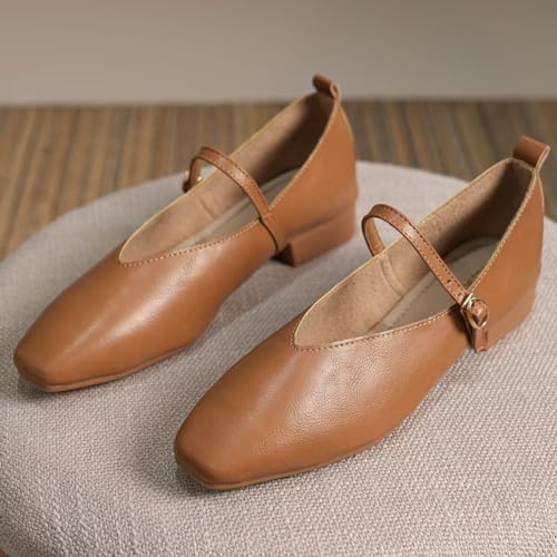 LUXINYU Women Mary Janes Shoes Soft PU Leather Square Toe Flats with Strap Comfortable Low Heels Work Pumps2