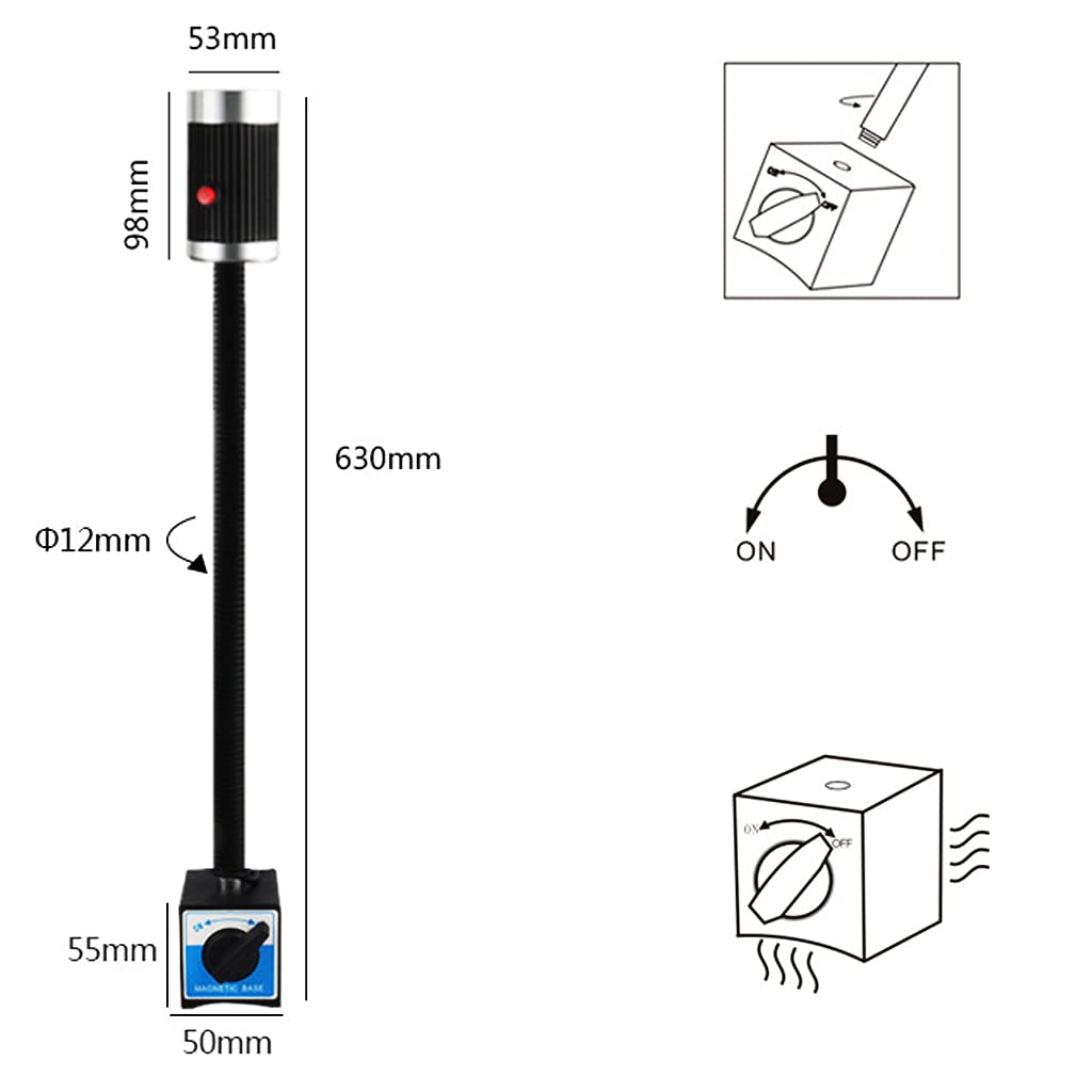 Lampada a macchina con base magnetica, lampada a LED per tornio, 9 W, flessibile, impermeabile, con base magnetica, per banchi da lavoro, tornio, fresatrice cnc