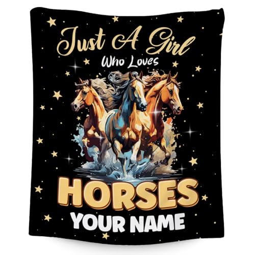 Custom Horse Blanket - 50x60 Inches Cute Throw Blanket for Kids - Black Soft Fuzzy Blankets for Couch & Office