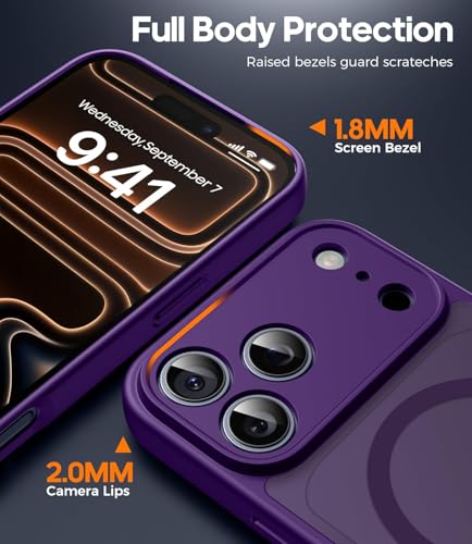 Image of Elzzi Magnetic Magsafe for iPhone 17 Pro Case (Compatible with MagSafe) Slim Translucent Matte Shockproof with Anti-Fingerprint Phone Case, Deep