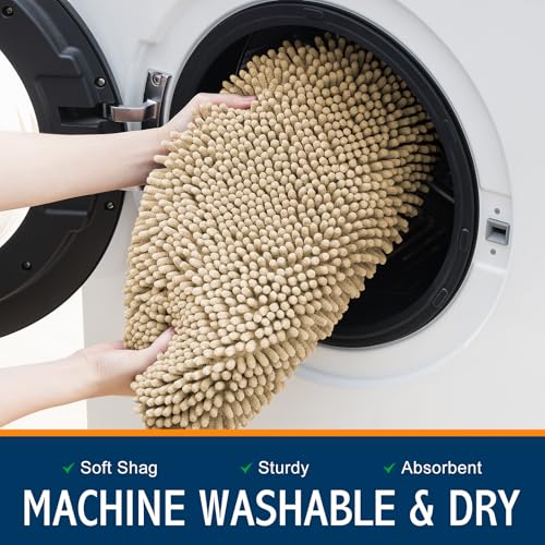 Image of Smiry Soft Chenille Bathroom Toilet Lid Cover, Machine Washable Covers, 17.5x15, Fits Most Round, Elongated and Oblong Lids, Accessories Decor, Beige