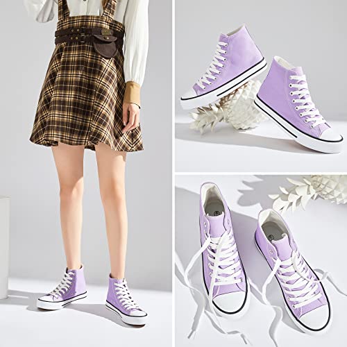 Hash Bubbie Women's High Top Sneakers Classic High Tops Canvas Shoes For Women Lace Up Tennis Shoes Fashion Canvas Sneakers Casual Shoes For Walking(Purple,Us7) #TOP5