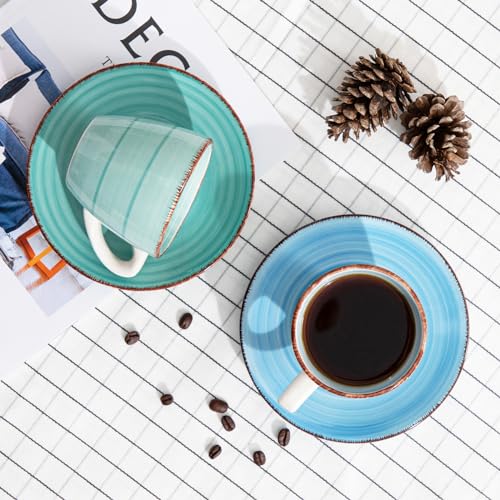 Espressotassen Steingut, vancasso BONITA 12-teiliges Espresso-Set, Stapelbare Kaffeetassen mit Untertasse 80ml, 6 Personen – Ansicht 6