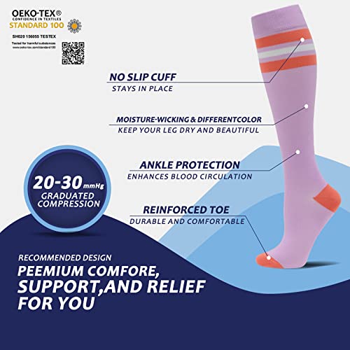 Image of fenglaoda 8 Pairs Compression Socks for Men & Women 20-30 mmHg Knee High Nurse Pregnant Running Medical and Travel Athletic