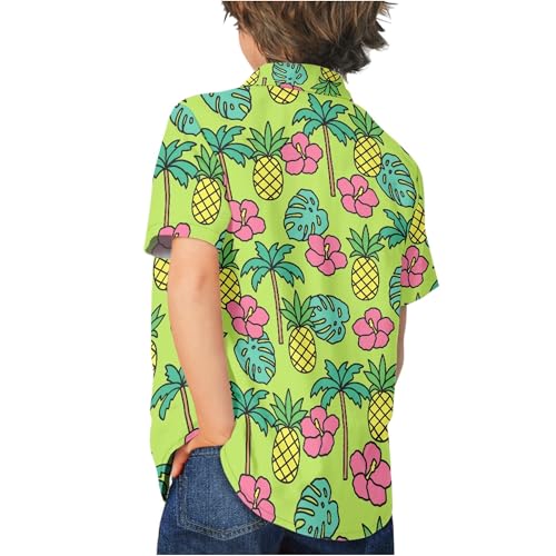 Image of Kids Hawaiian Shirt Quick Dry Button Up Flamingo Tropical Print Classic for Boys Girls 3-16 Years Old