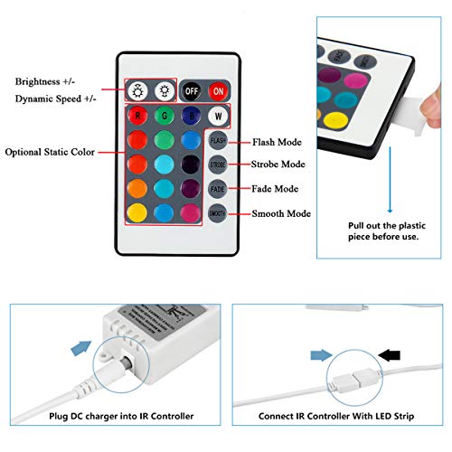 Image of SUPERNIGHT RGB LED Strip Light Remote Controller, 24 Key IR Remote Dimmer for 12V 5050 3528 RGB LED Rope Lights (1 Port