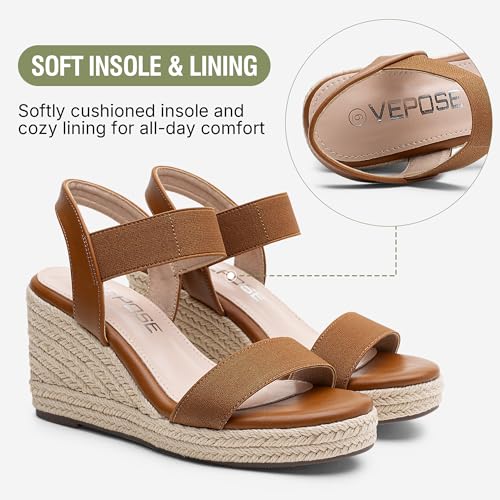 Image of Vepose Women's Open Toe Espadrille Wedge Sandals with Ankle Strap 881