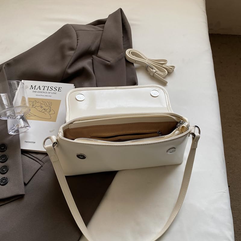Ladies All-Match Underarm Bag PU Leather Elegant Flap Bag Simple Handbag (White)4