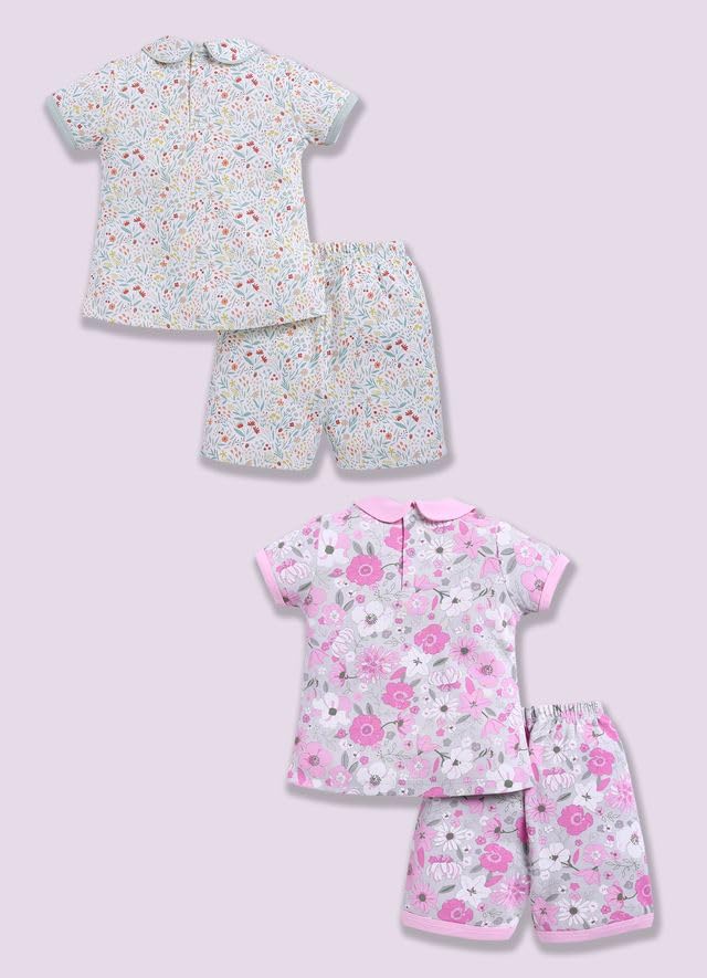 Image of Baby Girls 100% Cotton Printed Half Sleeve T-shirt & Short Summer Clothing Sets (Pack Of 2)
