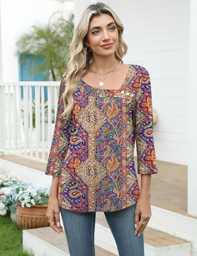 Image of LOMON Womens 3 /4 Length Sleeve T Shirts Asymmetrical Neck Tops Business Blouses for Women Fashion 2026