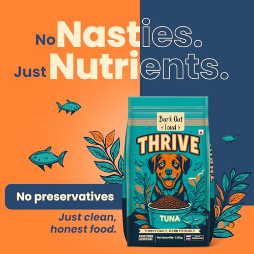 Image of Thrive- Bark Out Loud Real Tuna Fish Dry Dog Food | Antioxidants, Omega, Multivitamins | Yucca for Digestion (9.8 Kg)