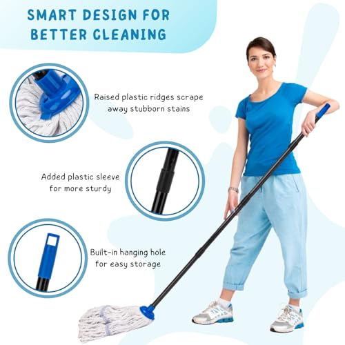 Image of Mops for Indoor Floor Cleaning, Small Cotton String Mop for House, Kitchen, Bathroom, Deck, Rag Mop with 51'' Handle (2 Mop Heads)
