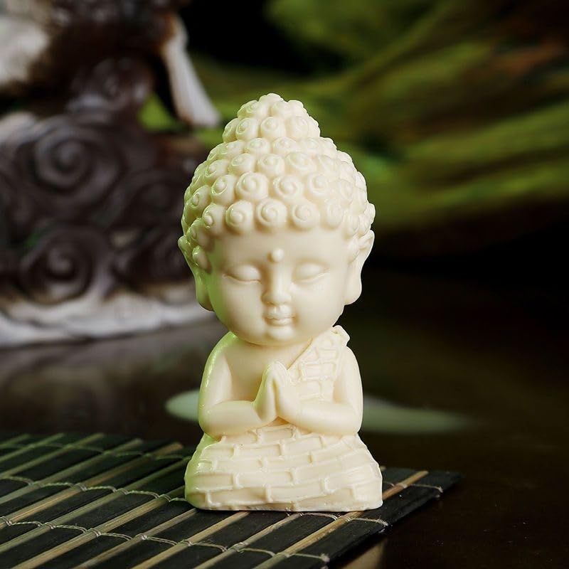 Conjunto 2 estatuas Buda sereno en pose loto para decoración miniatura 4