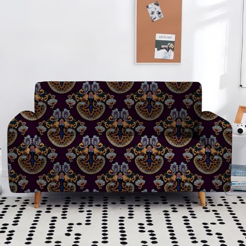 PEIHUODAN Funda de Sofá Elástica Boho de Poliéster, Lavable para Sofá 1-4 Plazas, Funda Decorativa Salón, Protección de Muebles para Casa (Multi 6,190-230 cm)