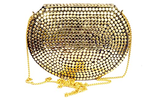 Image of Shakuntala Vintage Clutch - Metal Mosaic Stone & Shell Design Purse - Handmade Women's Handbag