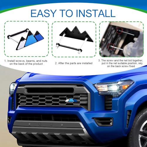 Image of Tri-Color Grille Decor Badge, Front Grill Emblem, Tri-Color Grille Badge Emblem Decoration Accessories, Grille Insert Trims Car Decor Fit for Tacoma 4Runner Tundra (Snow Mountain Blue)