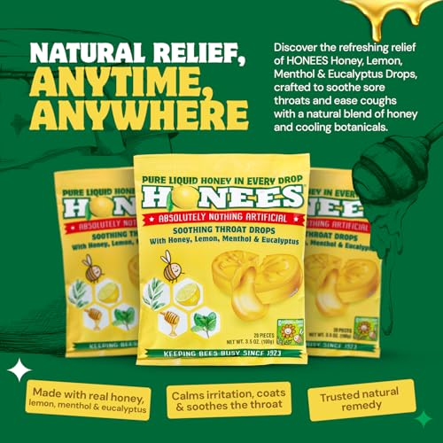 Honees Honey Lemon Menthol Cough Drops, 20 Count Bag