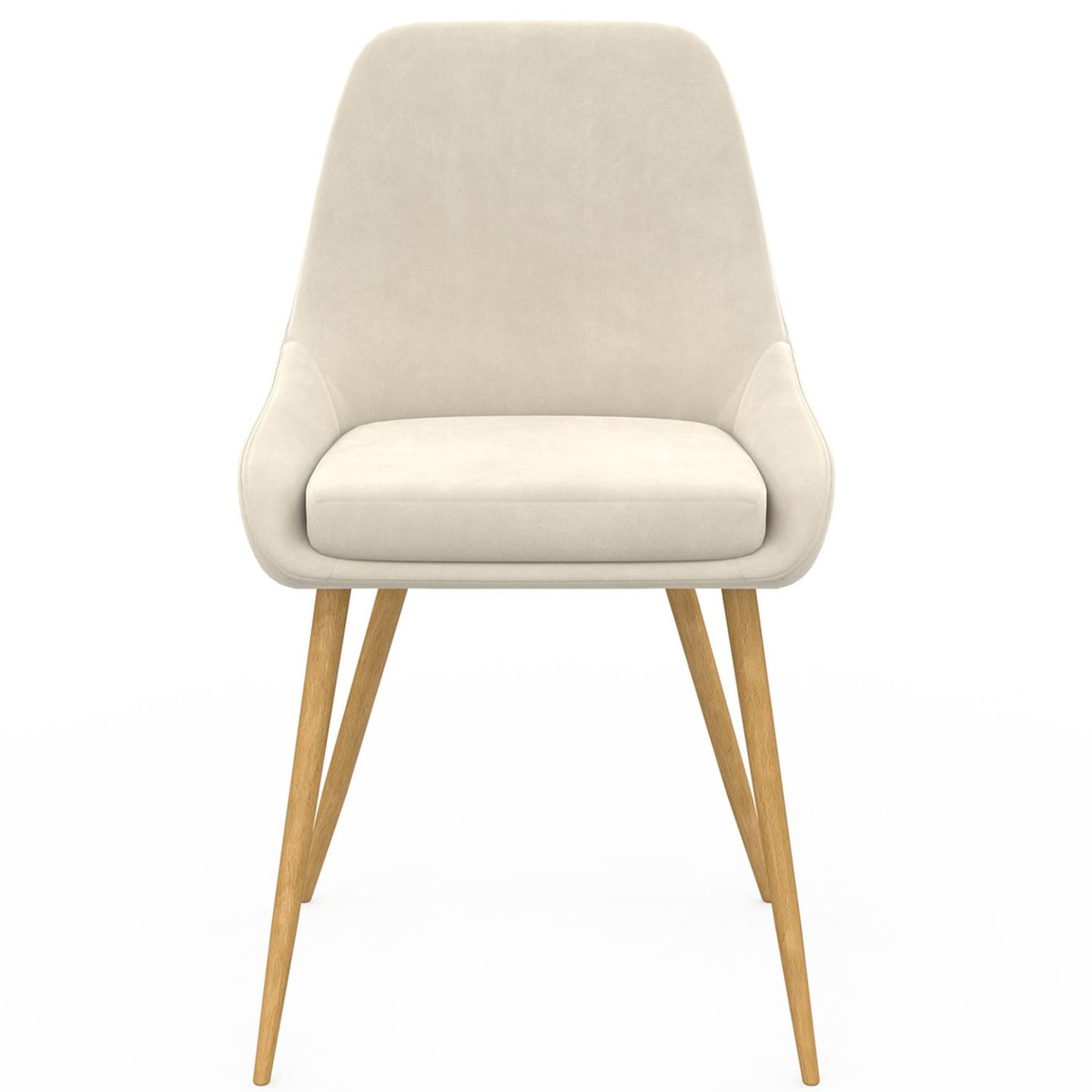 IDMarket THALYA - Juego de 4 sillas de comedor de terciopelo beige y patas efecto madera con reposabrazos