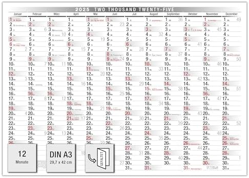 TOBJA Wandkalender 2025 A3 - Übersichtlicher Kalender 2025 mit 