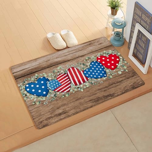Star Stripe Flag Antifatigue Kitchen Bath Door Mat Cushioned Runner Rug,Washable Welcome Floor Sink Mat,Waterproof & Non-Slip Kitchen Standing Doormat,Eucalyptus Leaves Love Heart Wooden Brown 18