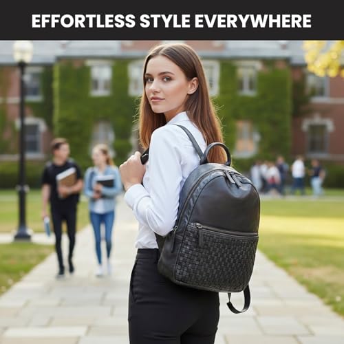 Image of Leather Backpack | Unisex Fashion Backpack Handbag | Genuine Leather | VL-054-BROWN | Adjustable Straps | 20L Capacity | 13 x 1 x 13 Inches | Vintage & Functional Design